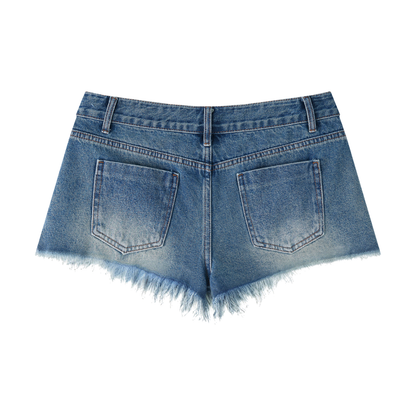1022 DEPARTURES Women's Vintage Wash Raw Hem Denim Shorts
